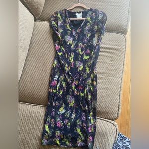 Made in Italy floral mesh stretchy dress with sheer sleeves